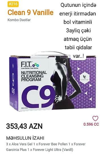ariqlama: Forever Living sağlamlıq və arıqlama dəstləri 1) Clean 9 Vanille – — 2