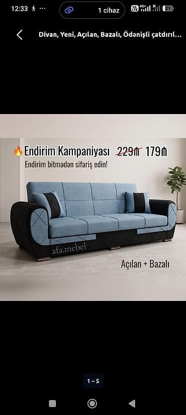 divan divan: *Divan 179Azn💥* ✔️Rəng seçimi var ✔️Açılan və Bazalı ✔️ Ölçü 210sm — 1