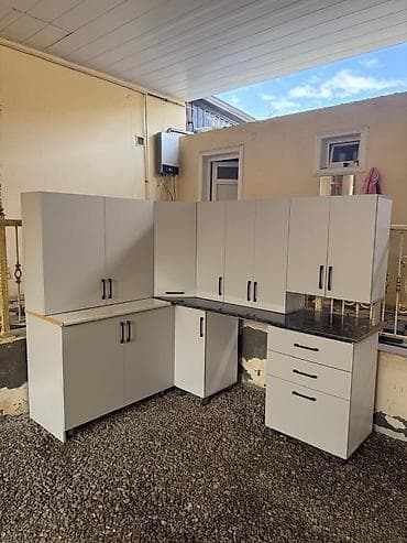 Mətbəx mebel dəsti – L formalı, açıq boz rəngdə - Üst və alt