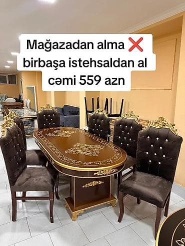 kohnə stul: Qonaq otağı üçün, Yeni, Açılmayan, Oval masa, 6 stul — 1