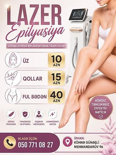 Xidmətlər: Xidmət: Lazer epilyasiya - Üz: 10 AZN - Qollar: 15 AZN - Ful bədən — 1