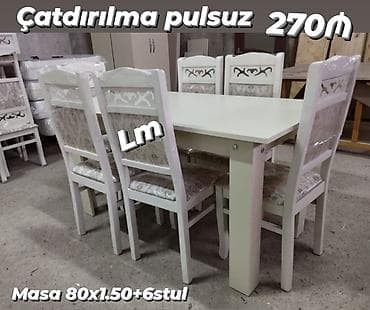 stulla: *Masa dəsti* *MASA Fabrik+6 STULL💥* Qiymət : *270₼* Olçü : 80x1.50 — 1
