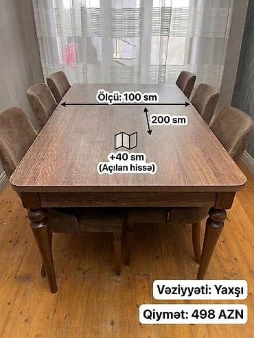 bar stullari: Açılan yemək masası - Masa ölçüləri: 200 sm uzunluq, 100 sm en - — 1