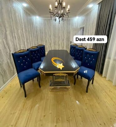 Qonaq otağı üçün, Yeni, Açılmayan, Dördbucaq masa, 6 stul