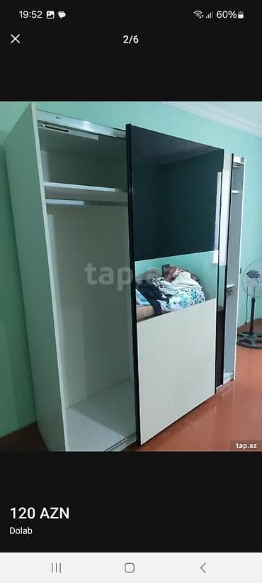 paltar dolab: 2 qapılı, Güzgülü, Ağ, Digər material, Kupe, Düz dolab — 2