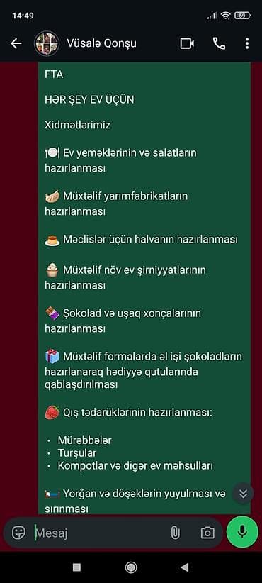 Xidmət: “Hər Şey Ev Üçün” – ev yeməkləri, şirniyyatlar — 2