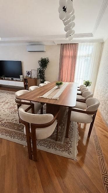 taxta stular: Məhsul: Yemək otağı dəsti – iri ölçülü massiv ağac yemək masası və 12 — 1