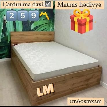 Taxta çarpayı – 160×200 sm - Material: təbii ağac fakturalı