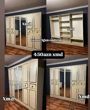 dolab satilir: - 4 qapılı böyük geyim dolabı - Ön hissədə 2 ədəd tam hündürlükdə — 1