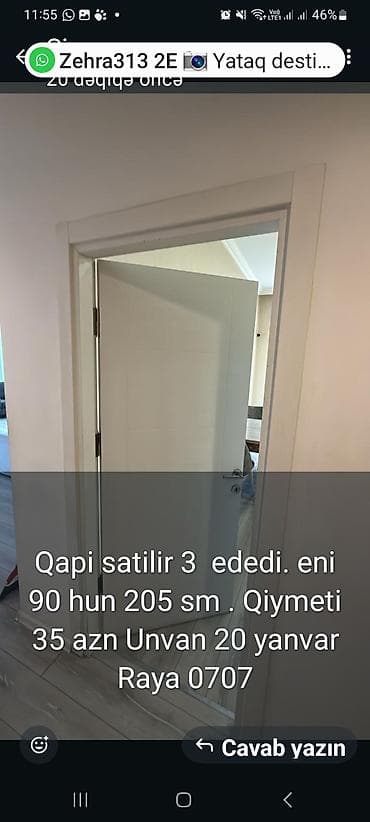 Ağ rəngli daxili qapılar – 3 ədəd - Ölçü: eni 90 sm, hündürlük 205 sm