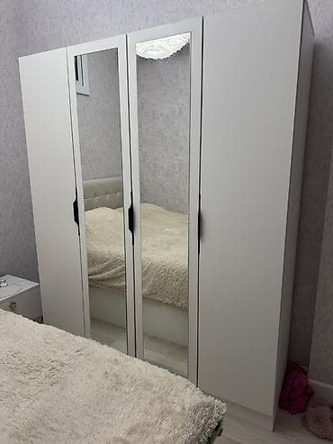 4 qapılı, Güzgülü, Ağ, Açılan, Düz dolab