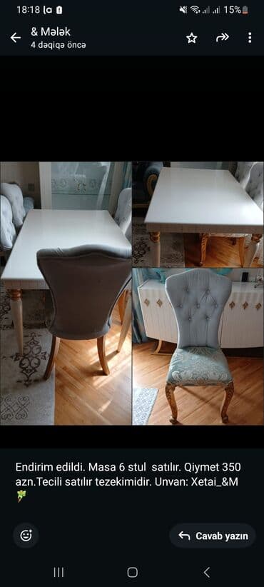 taburetka satilir: Qonaq otağı üçün, Açılmayan, Dördbucaq masa, 6 stul — 1
