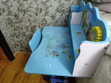 binede ucuz heyet evleri: Uşaq üçün stol-stul dəsti - Rəng: açıq mavi - Material: taxta/MDFlam — 2