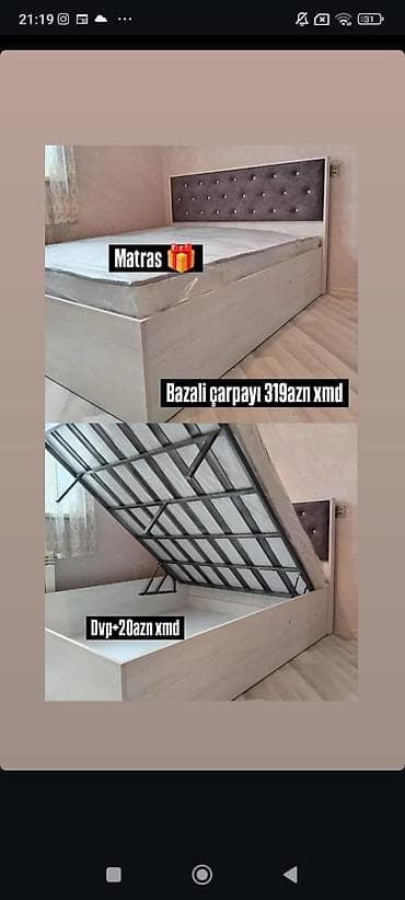 Bazalı çarpayı – 319 AZN (xmd) - Rəng: açıq ağ-ağac teksturası -
