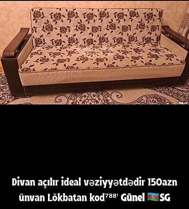 Açılan divan – klassik dizayn, krem rəngli üzlük üzərində qəhvəyi