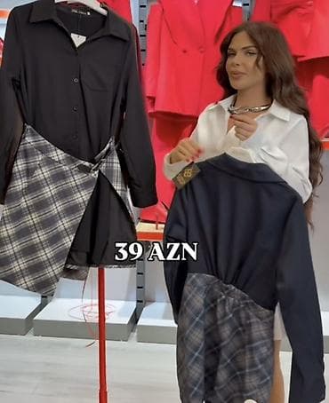 prokat paltar: Qadın köynək-tunik modeli - Rəng: qara əsas, alt hissədə boz-çəhrayı — 1