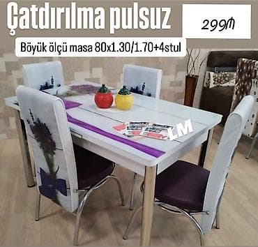 stulla: Mətbəx masa ( üstü şüşə) + 4 stull dəst‼️ *Qiymət : *299 ₼* Masa — 2