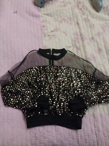 женские короткие кофты: Payetli şık bluz - Rəng: qara - Üst hissə tam payetlərlə örtülüb — 2