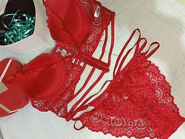 dest geyimler: Qırmızı krujeva iç geyim dəsti – hədiyyə qutusunda - Dəst: push-up — 5