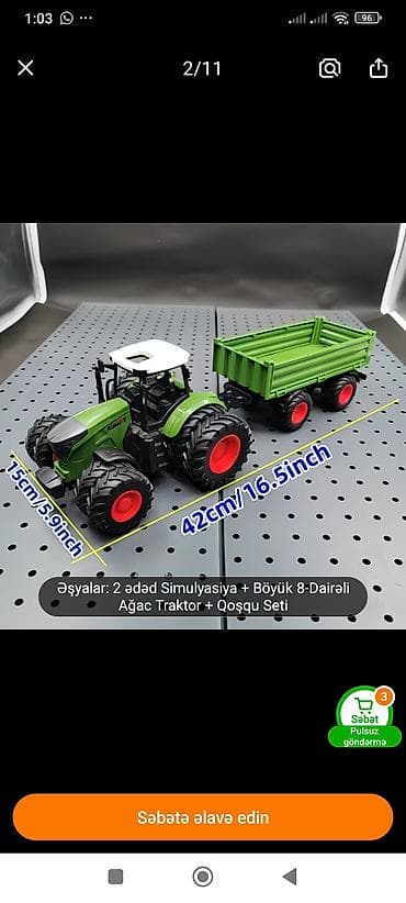 disklər r17: Oyuncaq Traktor və Qoşqu Seti – 2 ədəd simulyasiya detallı model — 2