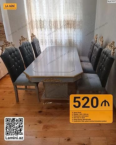 Masa dəsti - Ölçülər: 100 x 200 sm - Mexanizm: Açılmayan - Stul sayı at lalafo.az Masa dəsti - Ölçülər: 100 x 200 sm - Mexanizm: Açılmayan - Stul sayı
