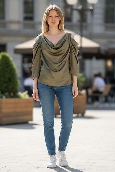 Toy paltarları və aksesuarları: Qadın geyimləri kolleksiyası - Zeytun yaşıl rəngdə, atlas parıltılı — 1