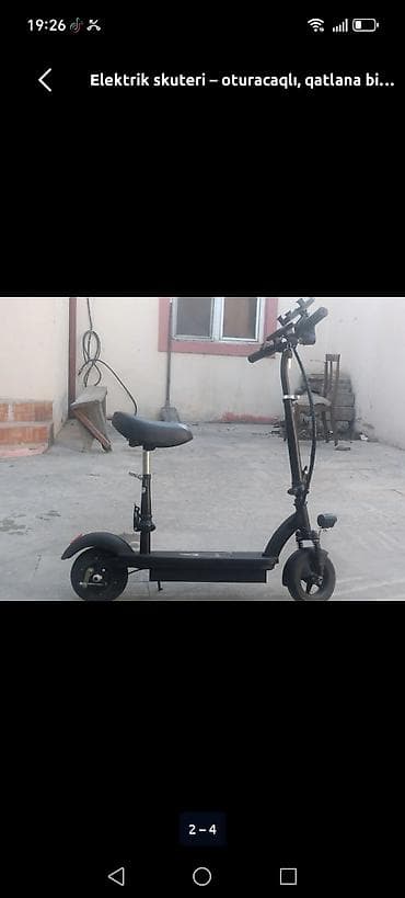 Elektrik nəqliyyatı: Elektrik skuter – oturacaqlı, qatlanan model Xüsusiyyətlər: - Güclü — 2