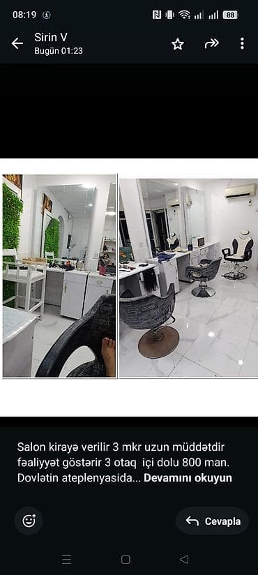 Salon kirayə verilir 3 mkr uzun müddətdir fəaliyyət göstərir 3 otaq