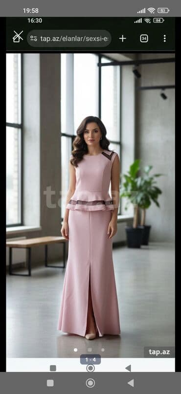 Dəstlər, kostyumlar: Pudra-çəhrayı rəngdə qadın ziyafət geyimi (don). - Üst hissəsi peplum — 1