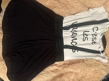yupkalar ve koftalar: Qadın geyim dəsti – qara ətək askılı + ağ printli t‑shirt Gündelik ev — 4