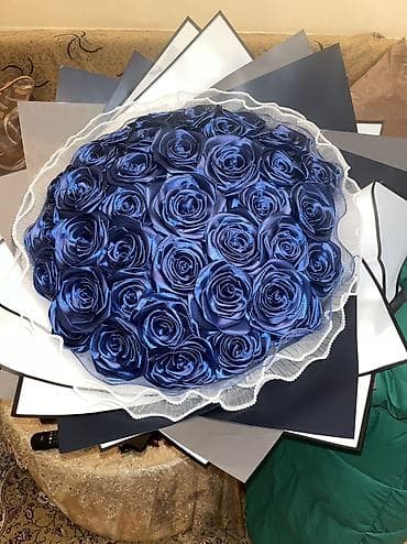 suni gül buketi: Saten güllərdən hazırlanmış buketlər - Material: Yüksək keyfiyyətli — 1