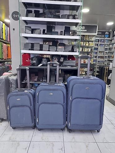 parca camadan: Mavi rəngli 3-lü tekstil çamadan dəsti - Ölçülər: kiçik, orta və — 1