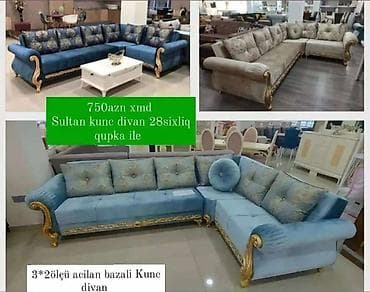 divan sekilleri: Mebel dəsti: lüks dizaynlı künc divanlar, şkaf və yemək otağı stulları — 1