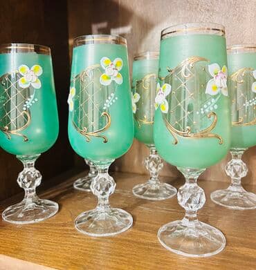 şam qabı: Qədəhlər, rəng - Yaşıl, Şüşə, 6 ədədli dəst — 1