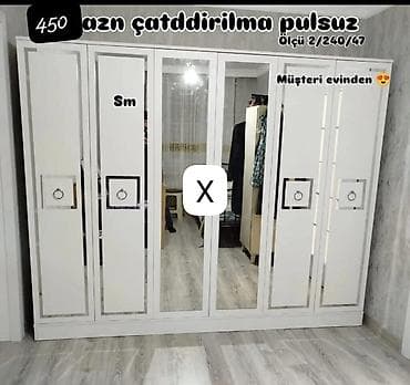 seyif qapi: Ağ rəngli, 6 qapılı dolab - Ön hissədə 2 böyük güzgü paneli, dekorativ — 1