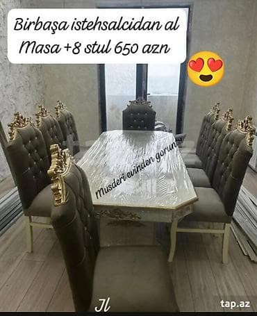 stul ortuyu: Qonaq otağı üçün, Yeni, Açılmayan, Dördbucaq masa, 8 stul — 1