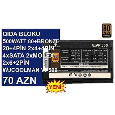 Qida blokları: Qida Bloku “500Watt 80+Bronze WJCoolman VP500” ⭐500Watt 80+Bronze — 1