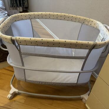 Мебель для дома: Для девочки и мальчика, Четырехугольная, Колыбель, Без бортиков, С матрасом, С механизмом качания — 4