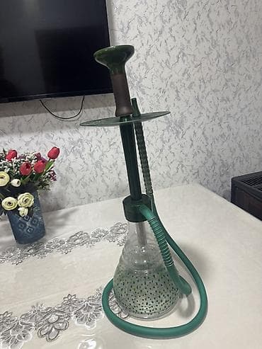 bas: Nargilə dəsti – şüşə kolba və silikon şlanqlı - Rəng: yaşıl tonlarda — 1