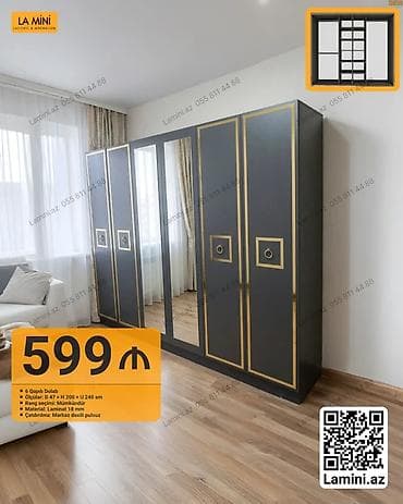 qapi avropa: 6 qapılı paltar dolabı - Ölçülər: Dərinlik 47 sm × Hündürlük 200 sm × — 1