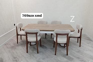 ev stul: Mətbəx üçün, Yeni, Açılmayan, Dördbucaq masa, 6 stul — 1