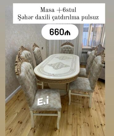 stul ev ucun: Qonaq otağı üçün, Oval masa, 6 stul — 1