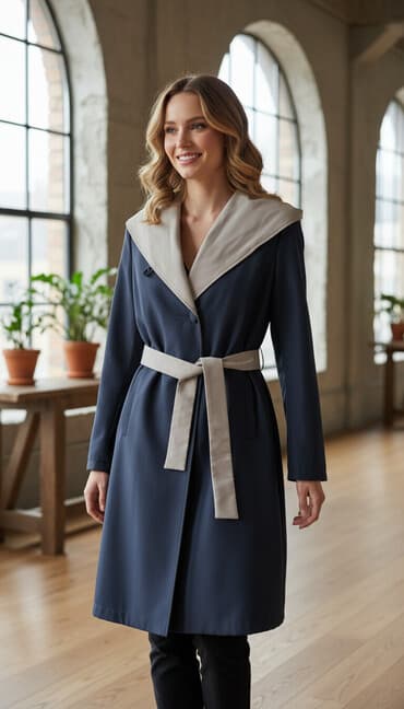 uzun kurtkalar kisi ucun: Plaş, rəng - Göy — 1