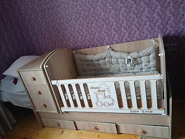 детские кроватки с комодом: Для девочки и мальчика, Четырехугольная, Колыбель, С бортиками, С матрасом, Без механизма качания — 7