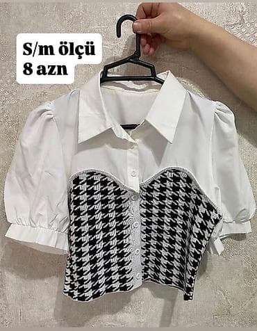 Qadın köynəyi və üst korset kombini - Rəng: ağ köynək, qara-ağ