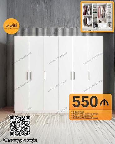 6 qapı, Siyirməli, Ağ, Açılan, Düz dolab