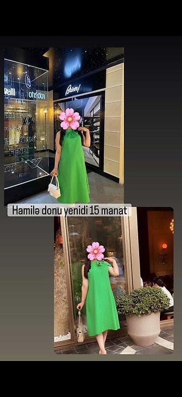 Hamilə donu – yaşıl rəngdə, rahat A-kəsim. Yüngül, axıcı parça