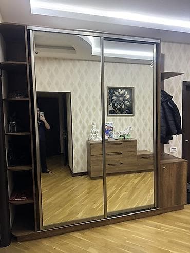 qardirob otagi: 2 qapılı, Güzgülü, Qəhvəyi, Taxta, Kupe, Düz dolab — 3