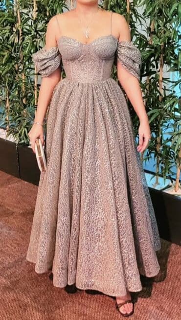 partalar: Zərif gecə/libas Bir defe geyilib. - Rəng: metalik gümüşü - Parça — 1