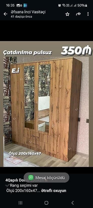 *4Qapılı Dolab 350Azn💥* ✔️Rəng seçimi var Ölçü 200x160x47 ✔️ — 1
